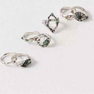 Free People Mystify Ring Set Silver Green NWT Hammered Stones Bohemian Summer